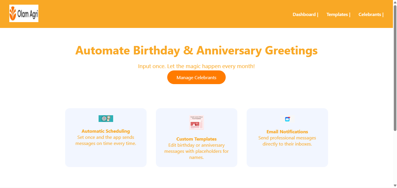 Greeting Scheduler - Olam Agri